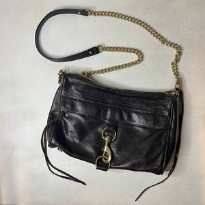 Rebecca Minkoff Dark Brown Leather Chain Strap Crossbody Satchel Purse Bag
